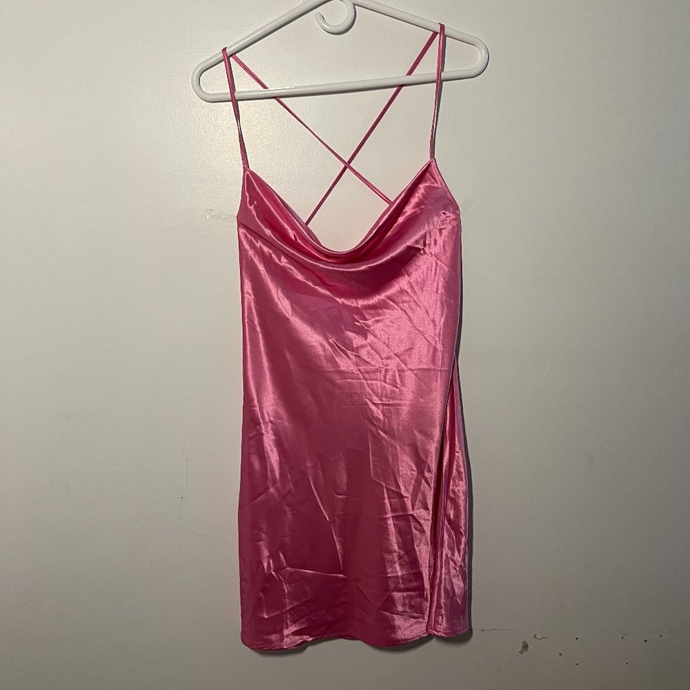 Satin Bubblegum Pink Cowl strapy mini dress